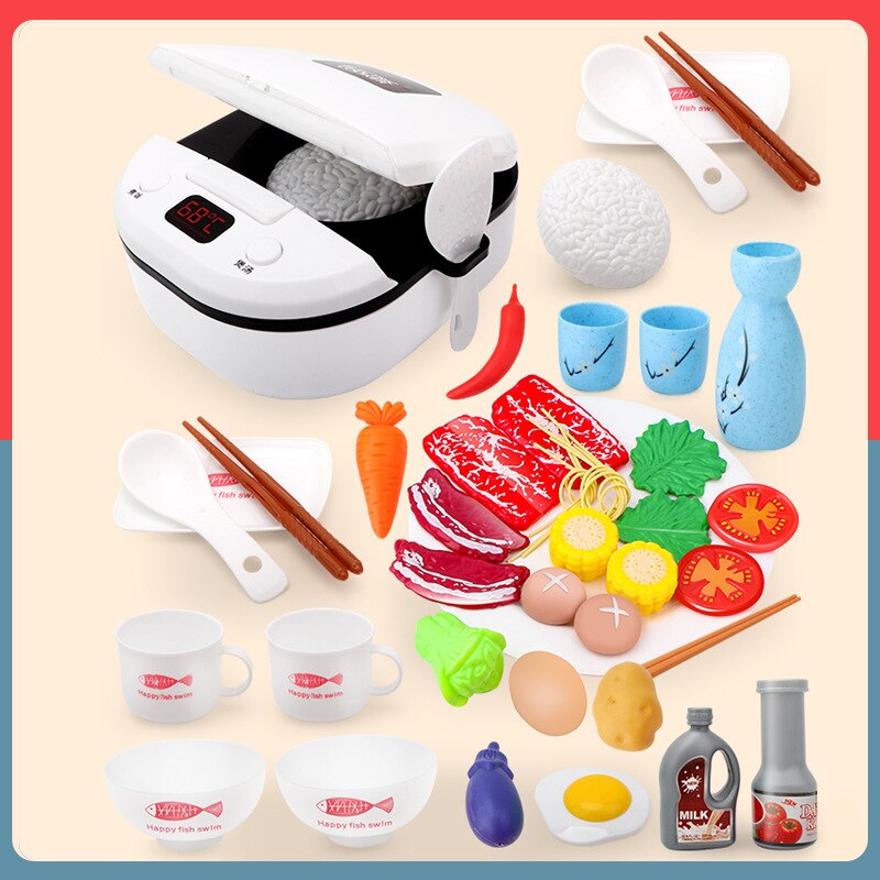 Children Play House Kitchen Toys Simulation Kitchenware Early Education Learning Kit Girl Cooking Rice Cooker Toy Kid's Kitchen: white 25 25