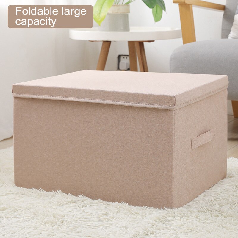 Stora förvaringslådor med lock hopfällbara korgar kläder arrangör för quilt hem sovrum garderob tyg förvaringskärl: Mörk khaki / L 45 x 35 x 25cm