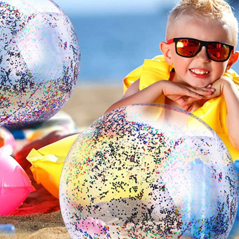 transparent Pailletten Aufblasbare Strand Ball Jumbo Schwimmbad Spielzeug Konfetti funkeln Klar