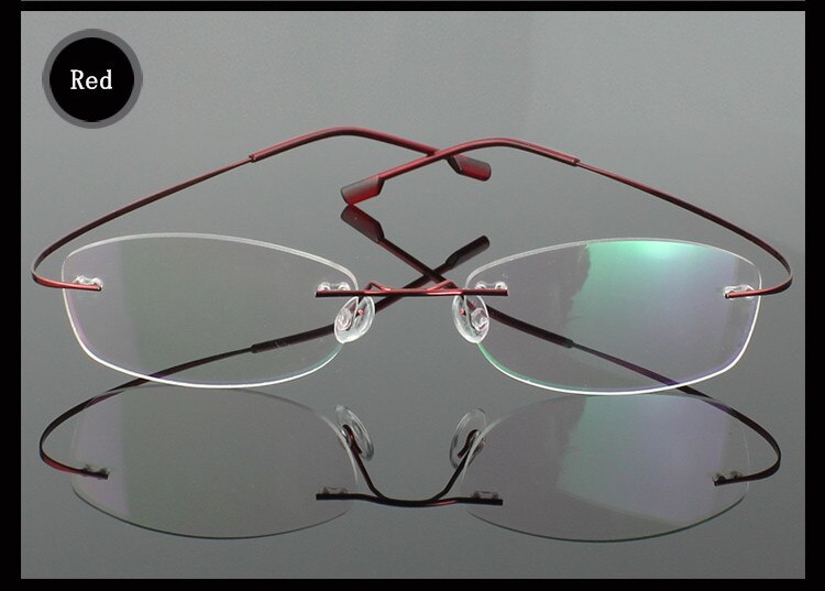 9 Colors Lightest Optical glasses Memory Titanium Alloy Rimless Frame Myopia Prescription Glasses 1.56 1.61 Progressive Lenses: Red