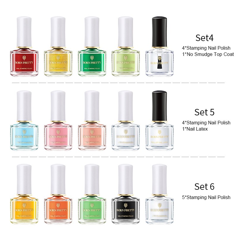 GEBOREN PRETTY Stempel polish 6 Fles/Set Nagellak & stempelen nagellak art Zomer Serie 195g Stempelen polish Nagels Lak