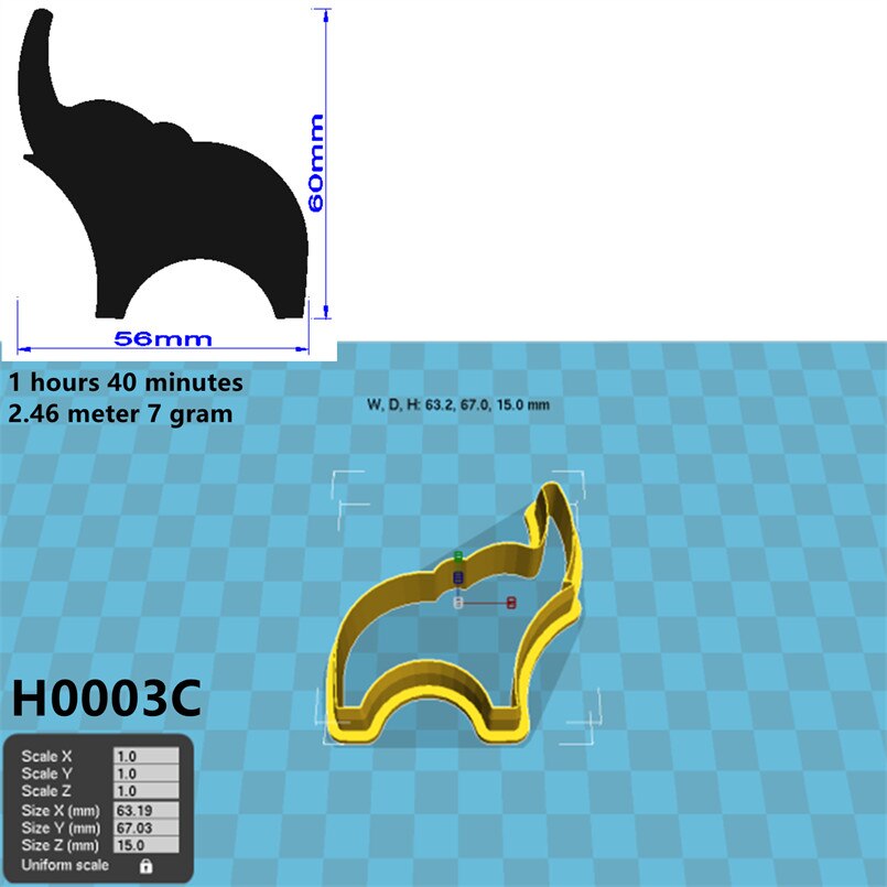 Elephant shape biscuit cutting machine biscuit embossing embossing machine cake sugar paste decoration DIY mold 3D: H0003C