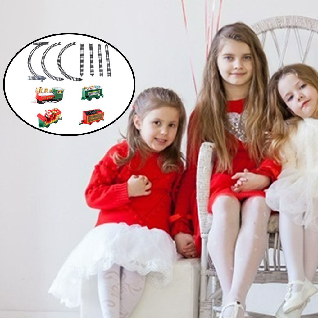 Juego de vías de tren eléctrico de Navidad, 11 piezas, con carro de Papá Noel, juguete para niños, decoración para