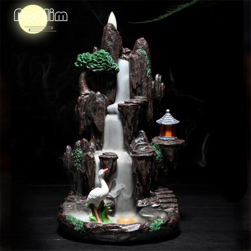 Resin High Mountain Waterfall Backflow Incense Burner Meditation Smoke Waterfall Aromatherapy Censer Home Decor Ornaments: 2