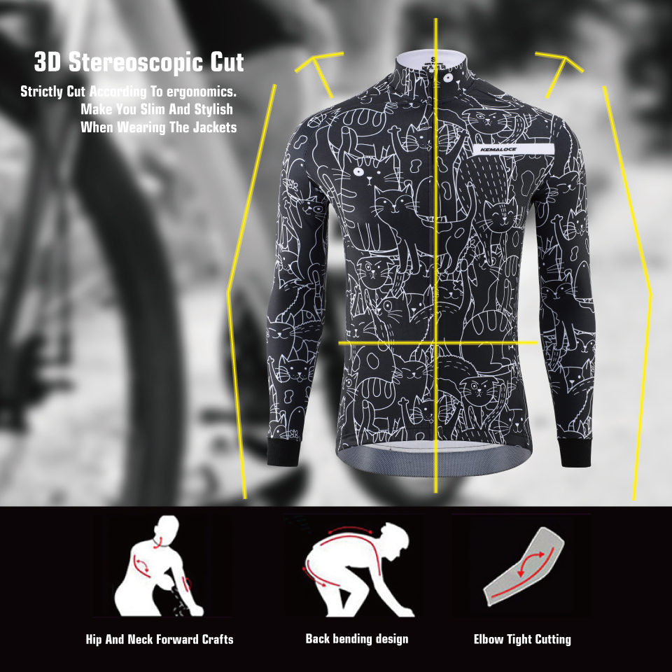 Kemaloce Winter Wielerjassen Heren Fleece Lange Mouwen High End Bike Jacks Zwart En Wit Thermisch Stof Mtb Fietskleding