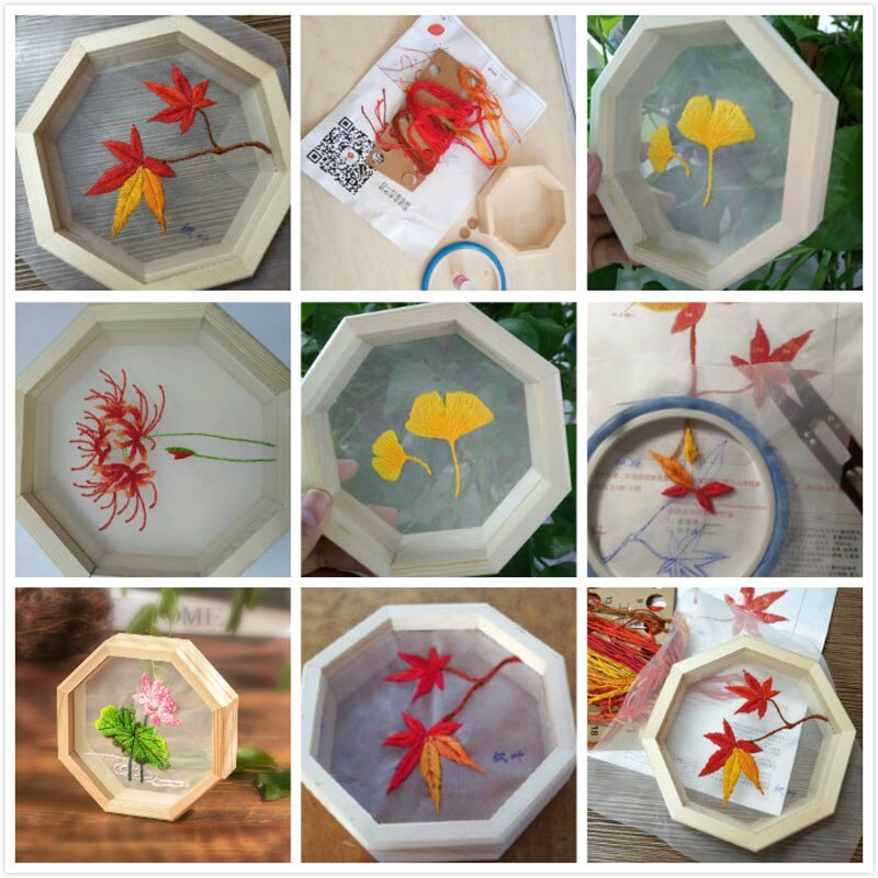 Organza Flower Embroidery Kits Plant Handmade Needlework Hoop Cross Stitching for Beginner with Frame Art Craft Home Decor