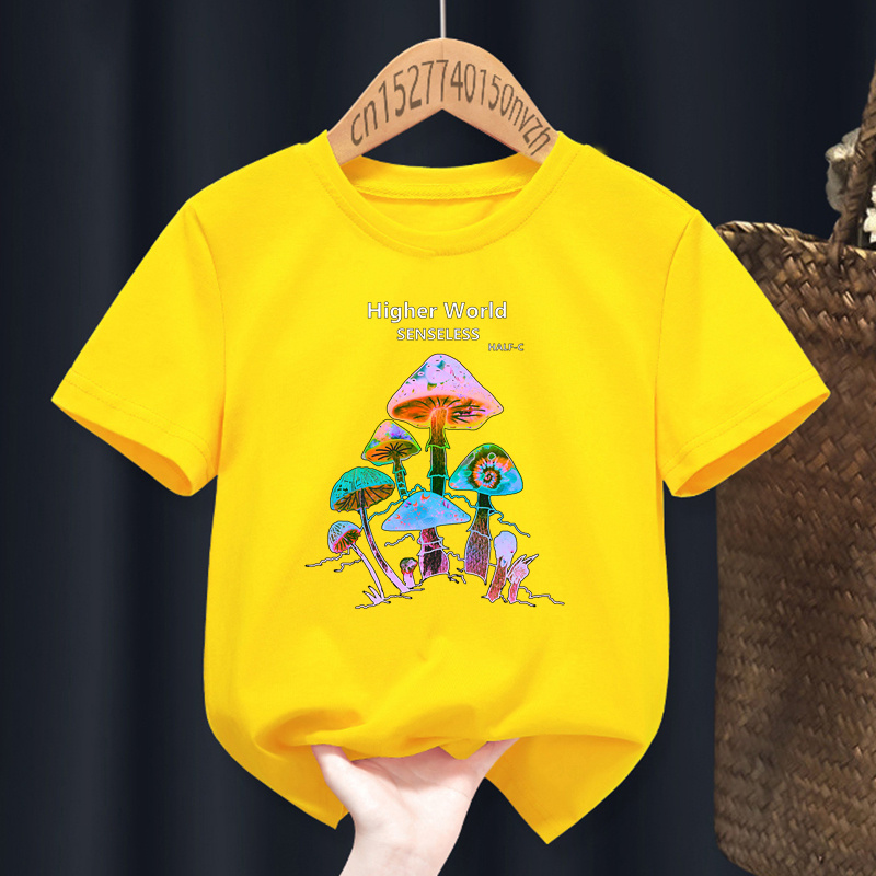 Higher World Senseless Funny Mushroom Women T-shirt Girl Black 90S Harajuku Y2K Kawaii T shirt Female Summer Clothes: XXL / Gold
