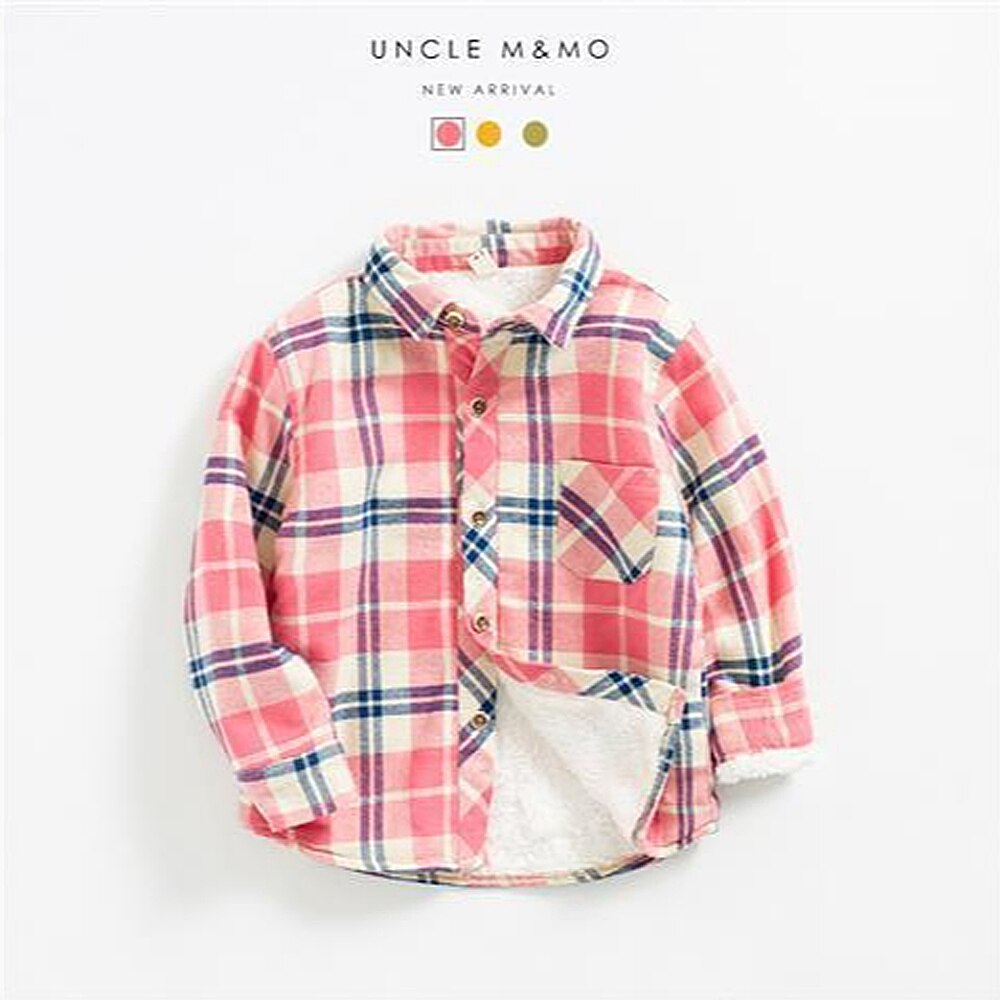 Baby Mädchen Junge Kariertes Hemd Jacke Baumwolle Warme Art Hemd Dicken verlieren Outfit hinzufüGen mehr wolle hemd Winter Baby kleidung 1-6Y: Rosa / 4T