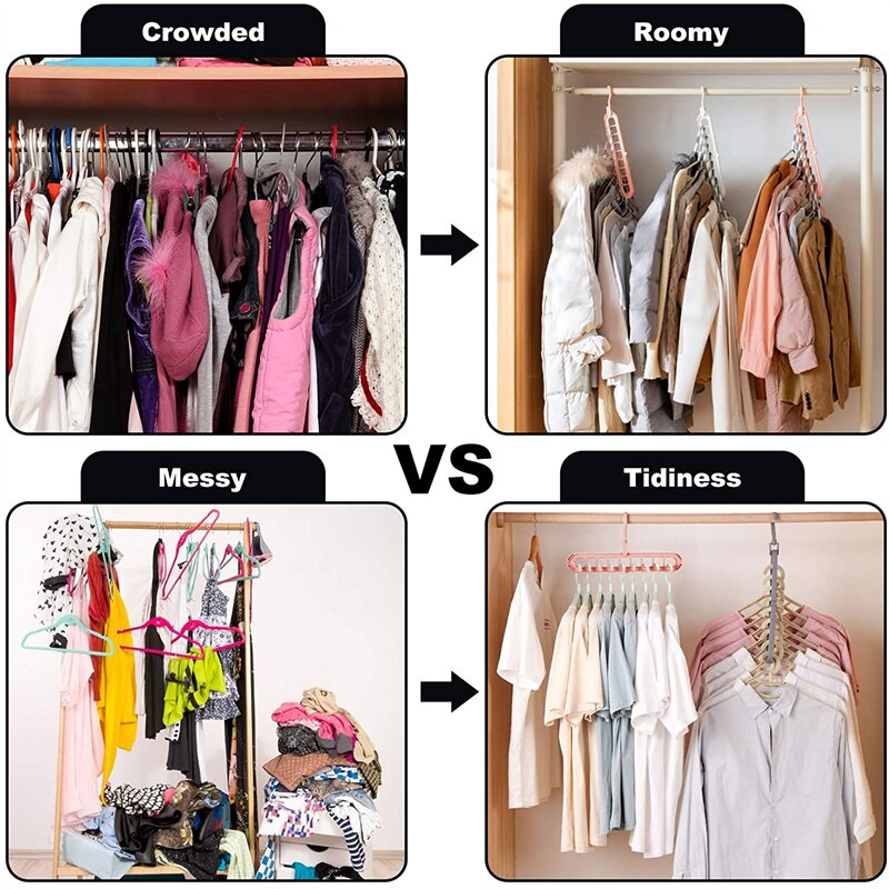 9 In1 Hole Clothes Hanger Multi-Function Folding Hanger Rotating Magic Space Plastic Storage Hangers Closet Storage Organization