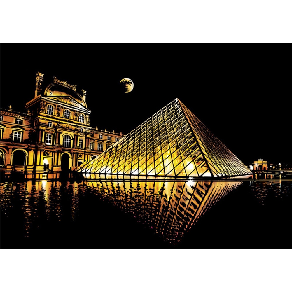 20 città Nightscape Per Bambini FAI DA TE Scratch Art Carta di Doodle Pad Raschiando la Pittura Zero Disegno Bastone FAI DA TE Pittura Giocattolo: Louvre France