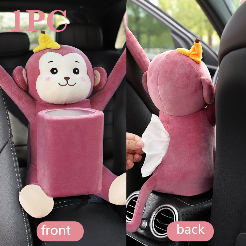 2 In 1 Auto Tissue Box Pop Cartoon Vuilnisbak Hond Aap Konijn Korte Pluche Auto Tissue Houder Auto Tissue box Auto Accessoires: Paars
