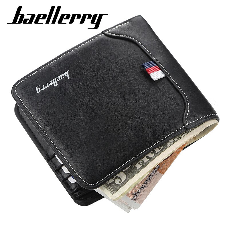 Men's short Wallet soft skin exposure to horizontal slim wallet card package card set of zero wallet: black