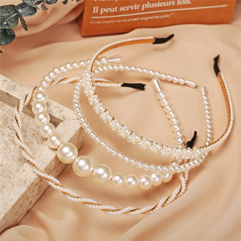 Nowe pełne perły proste kobiety Hairbands słodki pałąk uchwyt do włosów ozdoba opaska na głowę Lady eleganckie modne akcesoria do włosów