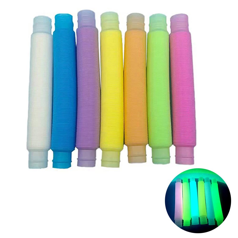 Tubos luminosos para niños y adultos, juguete sensorial antiestrés de plástico, fuelle para aliviar el estrés, juguetes fluorescentes divertidos, 5 piezas
