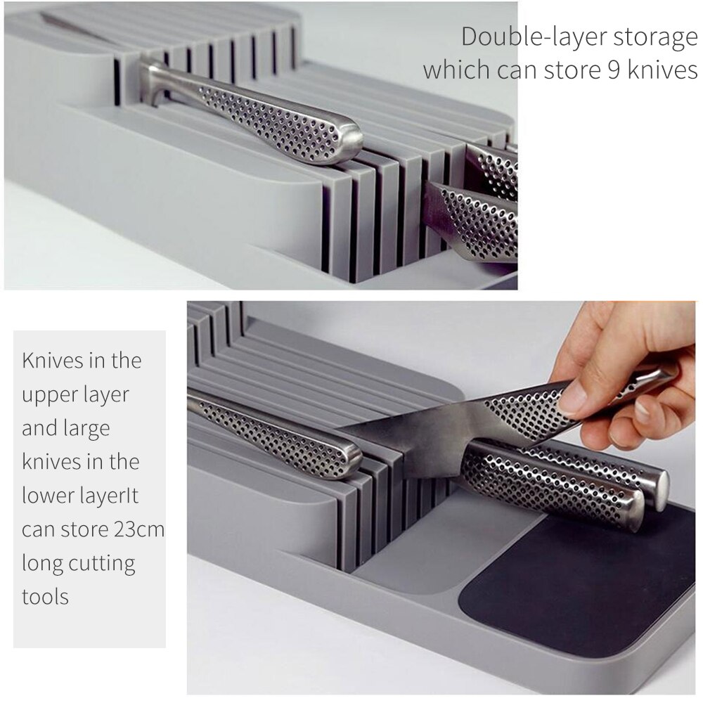 Knife Block Holder Plastic Cutlery Drawer Organizer Tray Knives Utensil Rack Universal Knife Stand Organizer Kitchen Storage