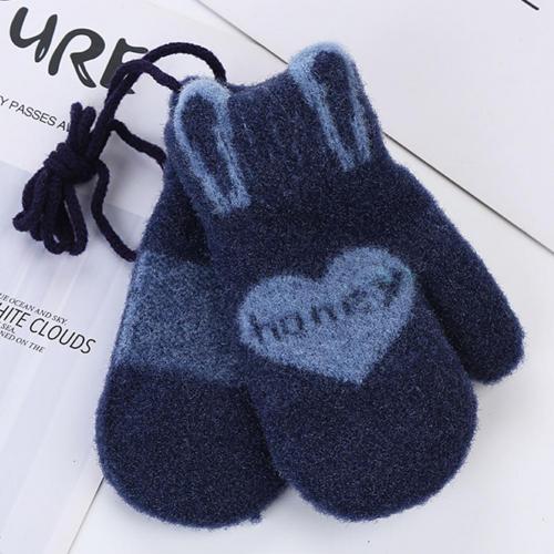 Enfants hiver mignon amour coeur motif miel lettres tricoté gants mitaines: Bleu marine