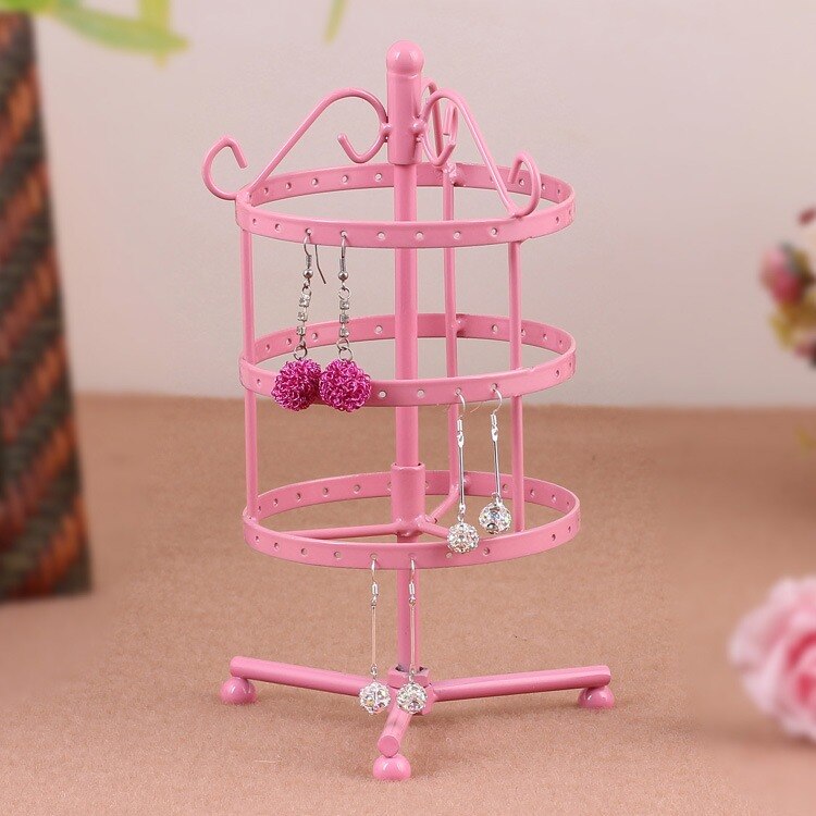 72 gaten Roterende 3 layer Ronde Oorbel Rack Sieraden Display Rack Accessoires Sieraden Opslag Stand Display Rack Torens: pink