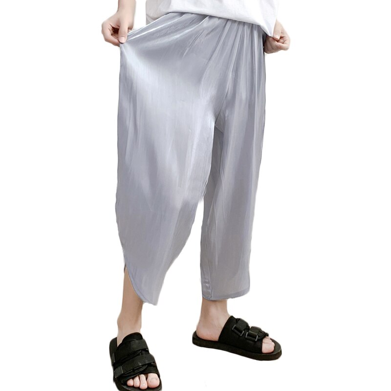 Incerun mænd afslappede løse bukser sommer joggers streetwear faux silke tynde bukser åndbare solide smarte pantalones hombre: Xxxl / Grå