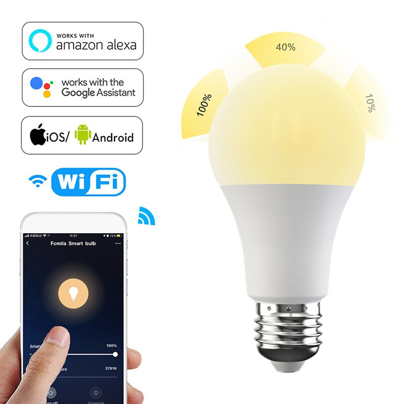 E27 Fcmila Smart Wifi Bulb Dimming Light Bulb 220V 15W Cold&Warm Smart Light Bulb Voice Control Work With Alexa Google Home: 02 E27 110V