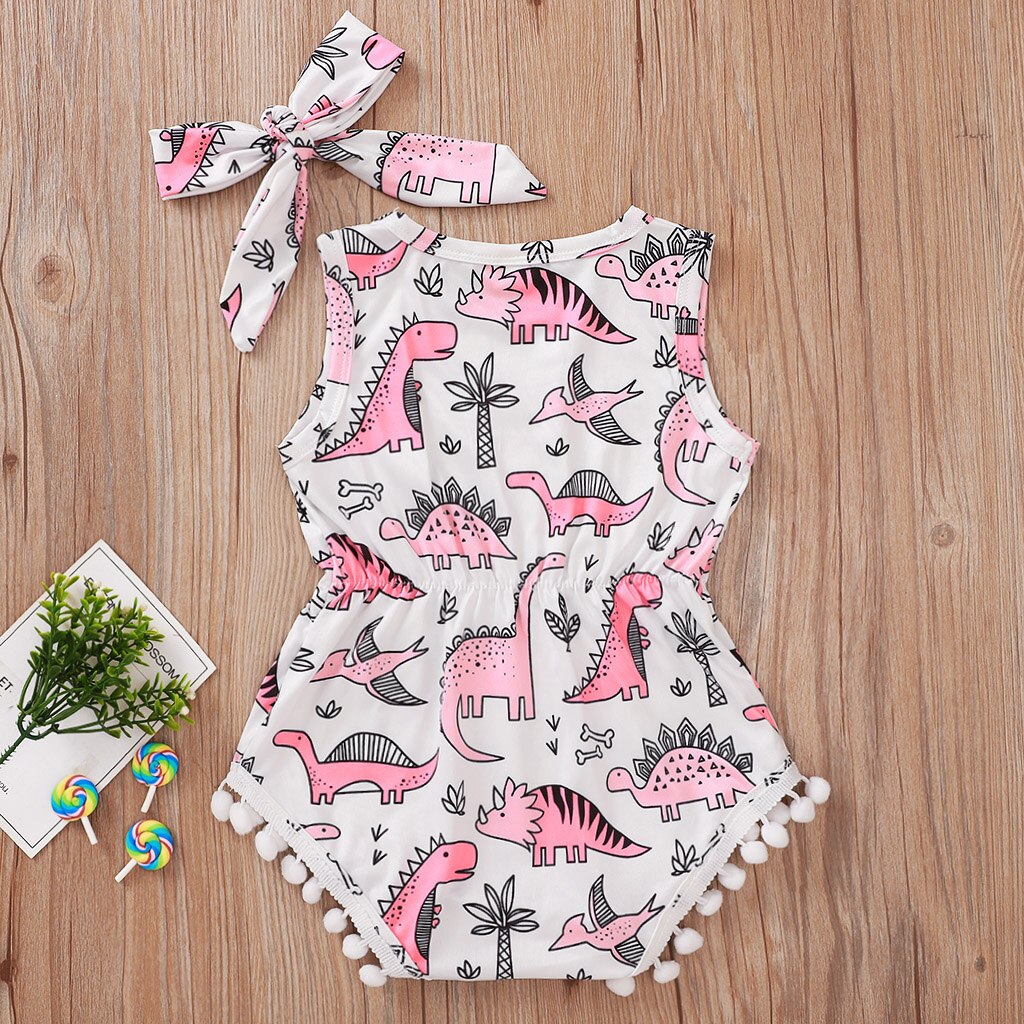 0-24M Newly Summer Infant Baby Girls Boys Bodysuits Animal Print Sleeveless Tassel Jumpsuits Clothes