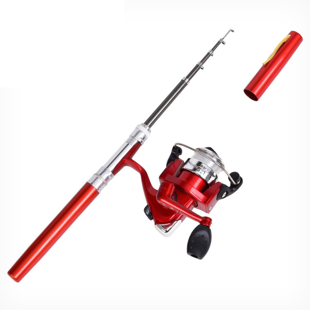 Mini caña de pescar telescópica portátil con mango de caña de pescar, plegable, con rueda de carrete, para pesca en ríos y lagos