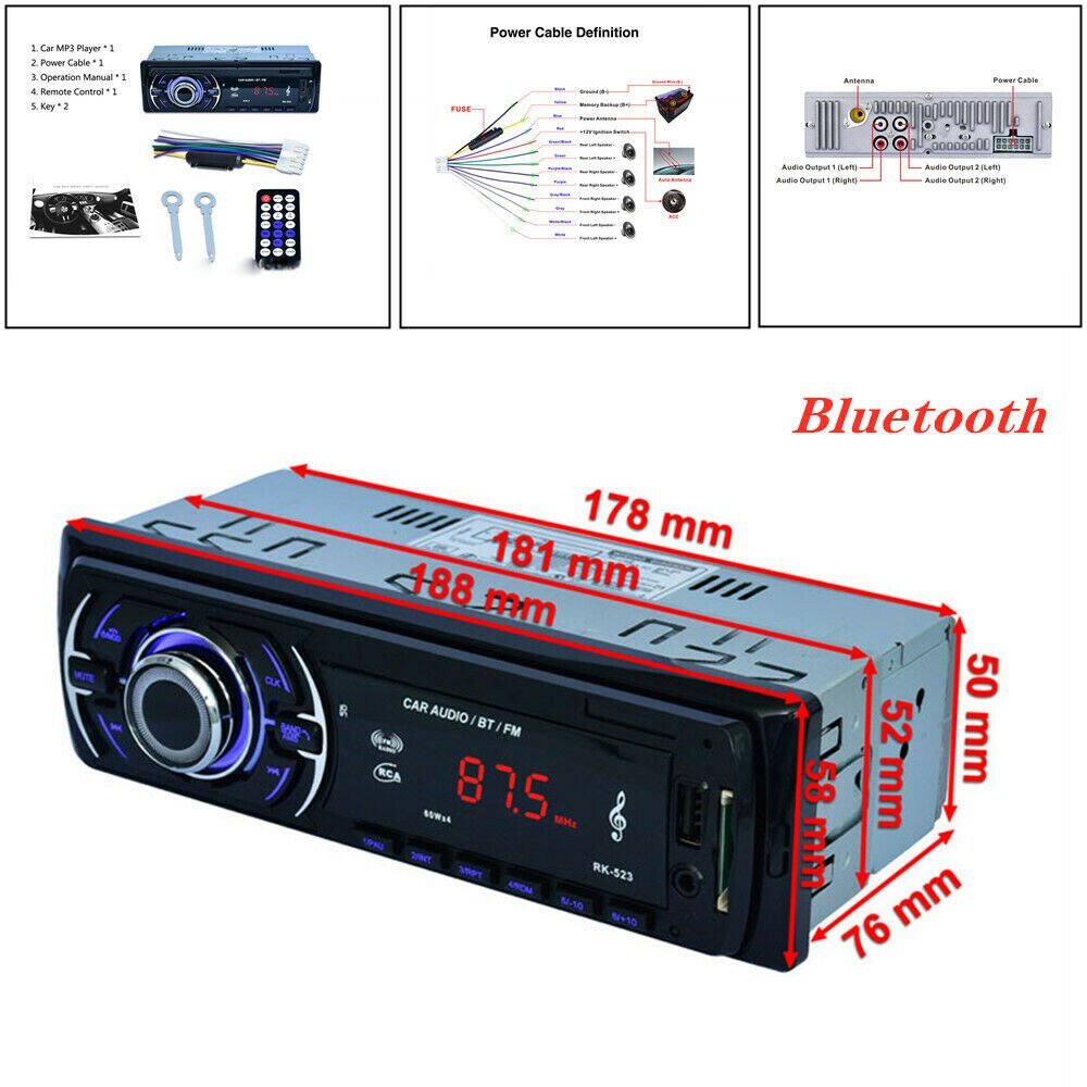 Car digital Bluetooth audio USB / SD / FM / MP3 / WAV radio stereo player can be universal