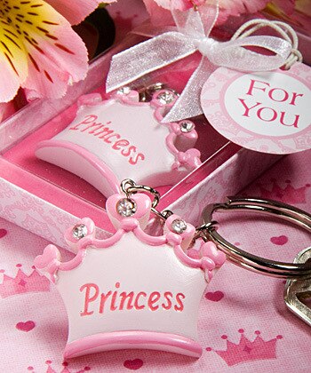 10pcs Pink crown princess key chains wedding baby shower favor keychains: Pink