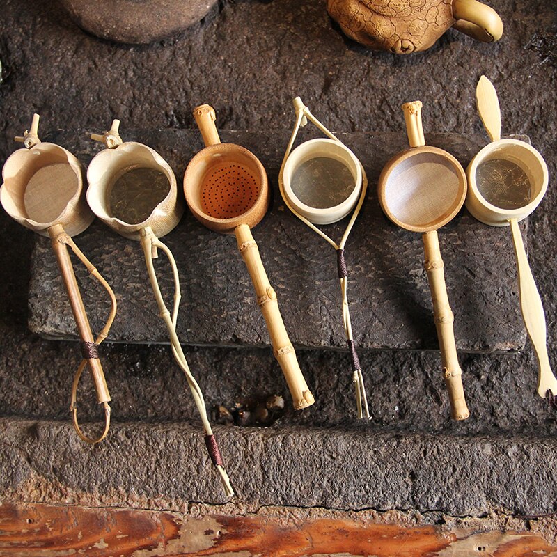 Handgemaakte natuurlijke bamboe theezeefje zetgroep filter infusor thee gereedschap vergiet gadgets Zeef voor thee brouwen thee huisdier