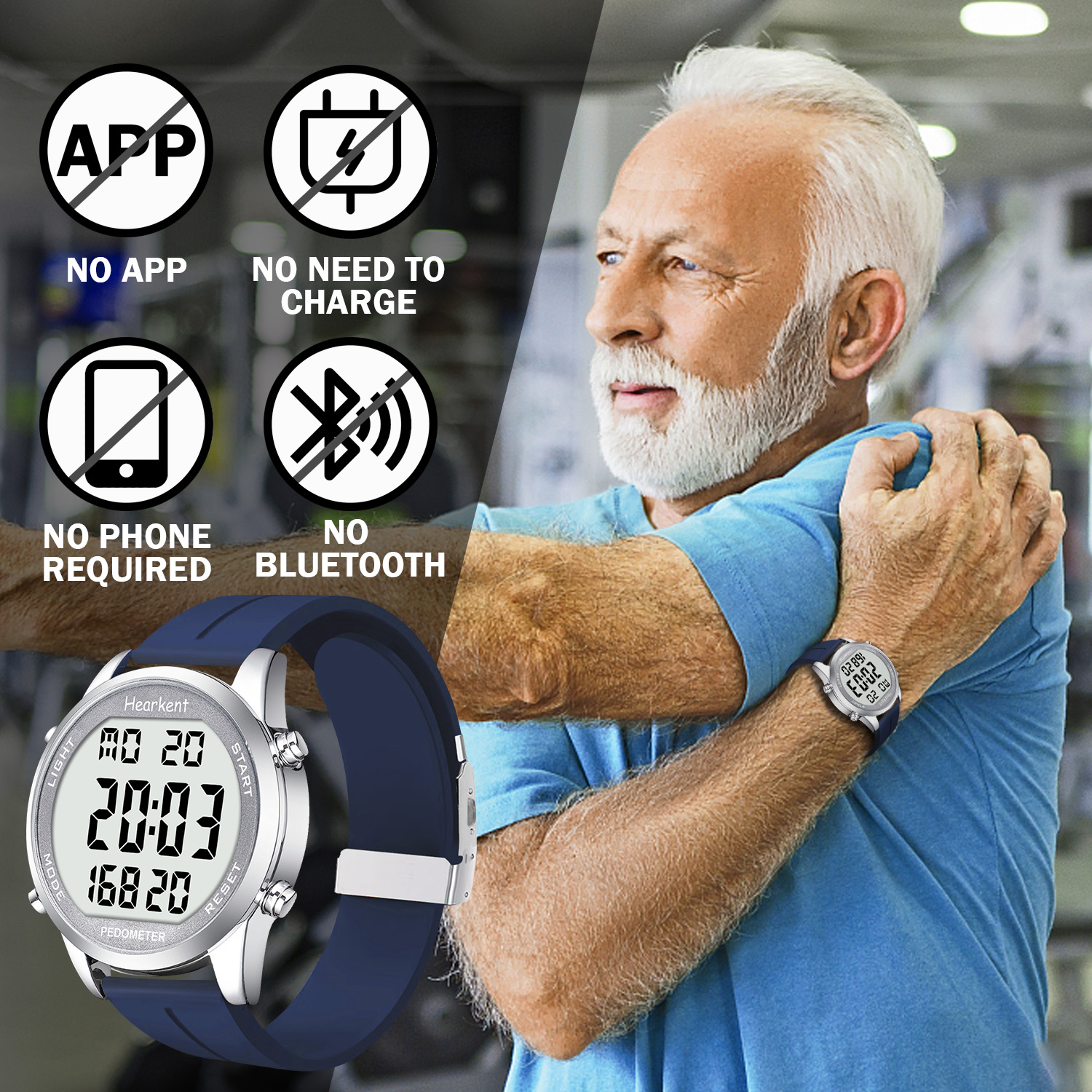 Hearkent pedômetro relógio digital masculino sem bluetooth relógios esportivos passo calorias contador andando rastreador de fitness relógio de pulso