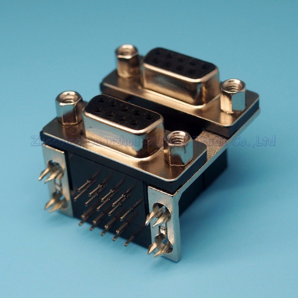 2pcs DB9/DR9 Double conjoined serial female to female connector 90 degree bend needle spacing 15.88mm