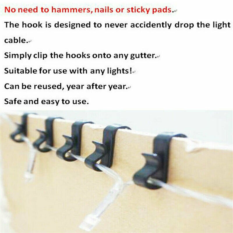 50pcs Gutter Hooks Heavy Duty Clips Rope Buckle Camping Tools Year Party Lights Decoration Clip Outside Gutter Hook