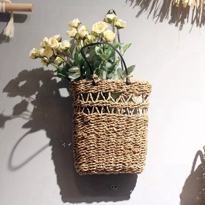 Best Hand-Woven Seagrass Storage Basket Nordic Simple Fruit Gardening Wall Hanging Flower Pot Planter Storage Baskets
