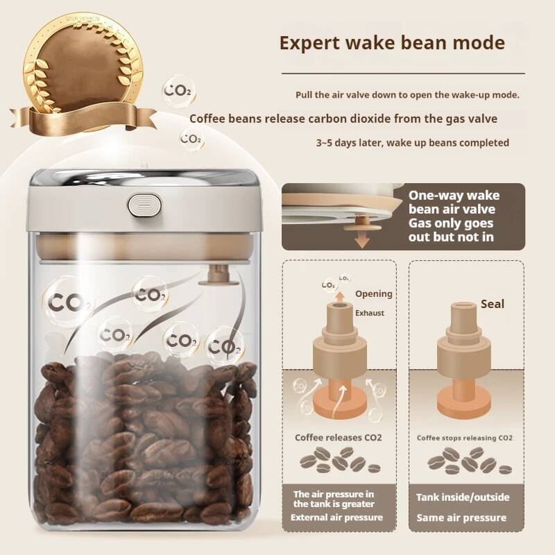 500/1100/1700ml Vacuum Coffee Sealed Jar With Date Tracker And Waking Bean Vae Storage Containers For Grain, Snack, Sugar, Tea
