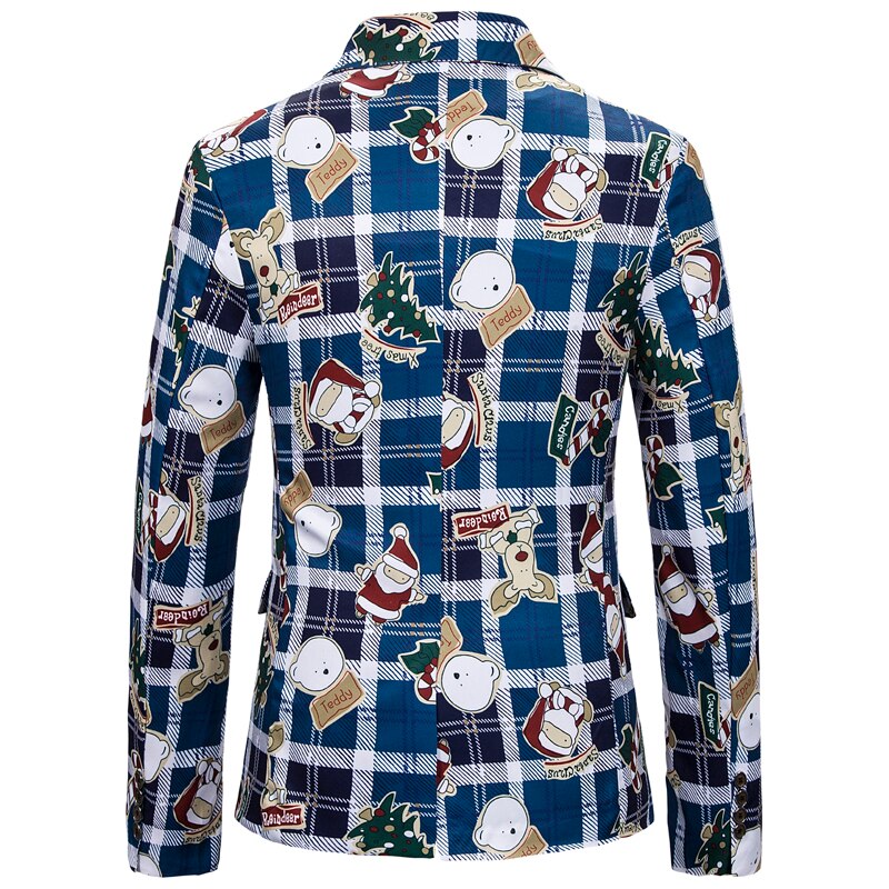hommes Blazer noël père noël imprimer costume veste manteaux décontracté fête bal mince scène Costumes vêtements pour hommes