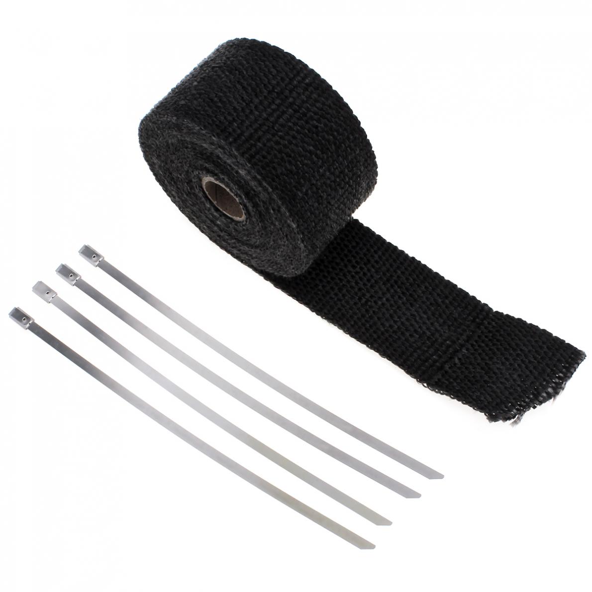 2 " 16.5ft rulle svart glassfiber bil eksos header pipe varme wrap tape motstandsdyktig downpipe  + 4 bånd kit
