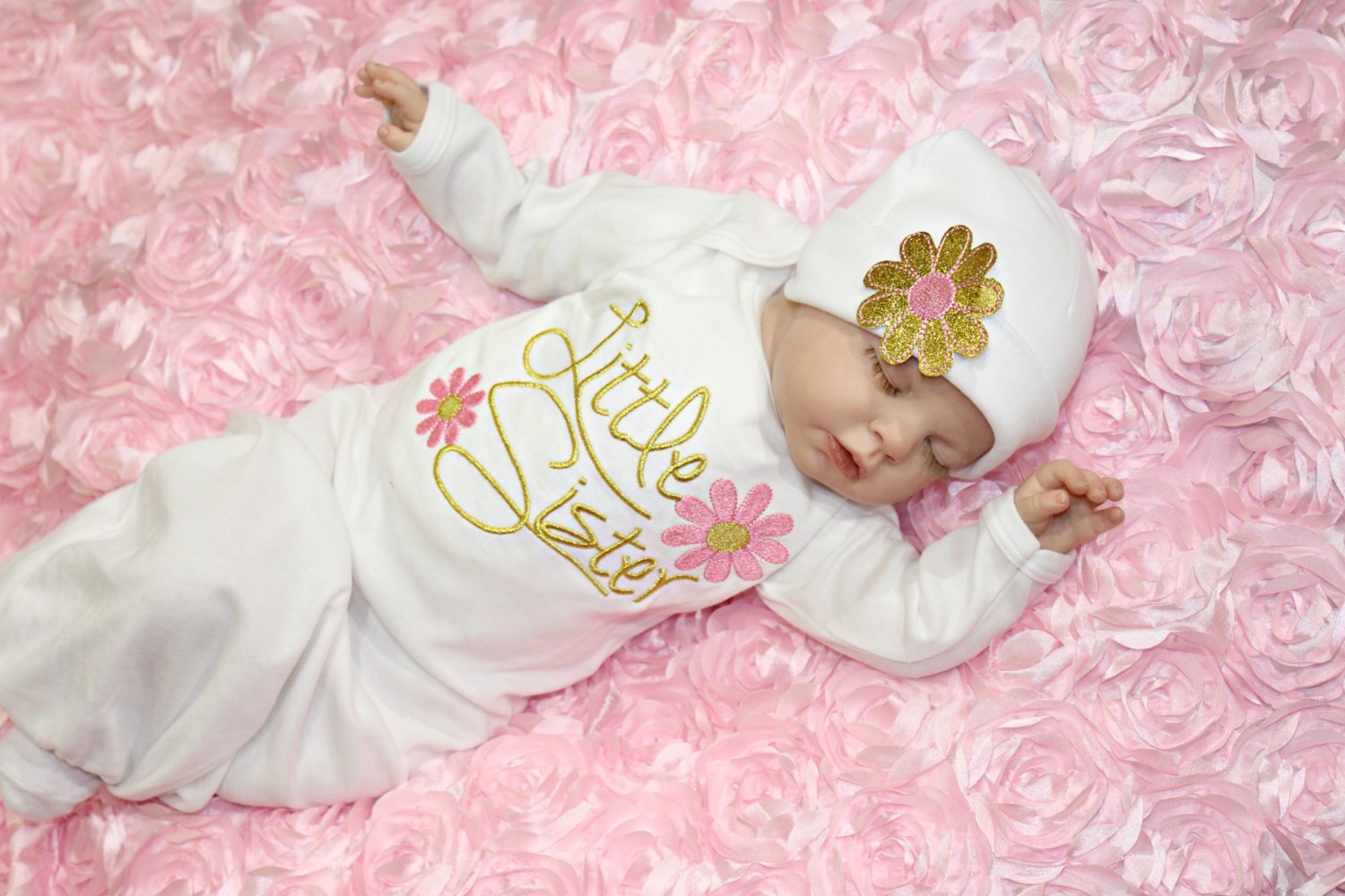 Citgeett Newborn Baby Girl Take Home outfit Little Sister Christmas Set Baby Gown Hat Set SS