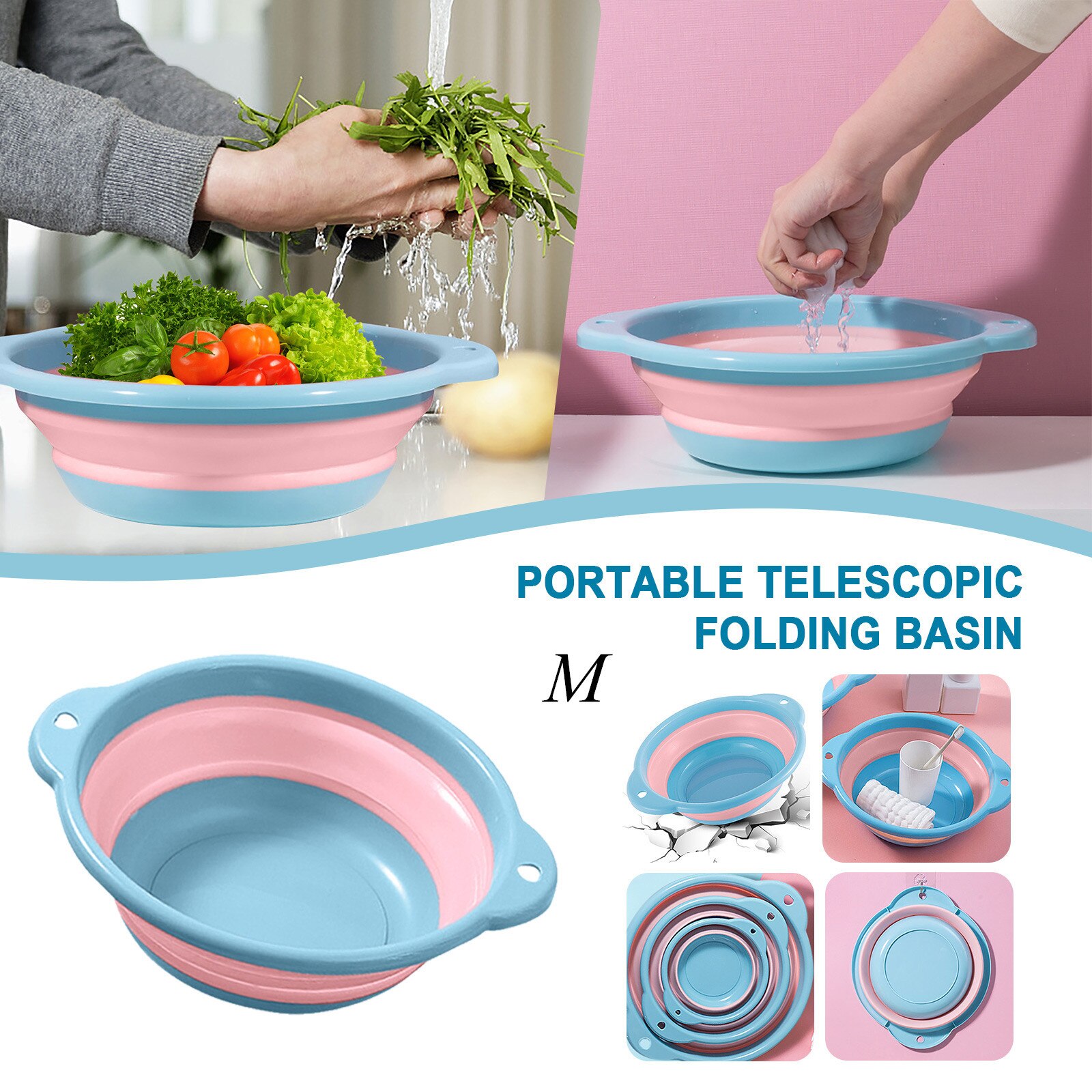 Multifunctional Camping Supplies Portable Telescopic Folding Silicone Plastic Basin Washbasin Folding Basin Складной Таз @40: Blue M