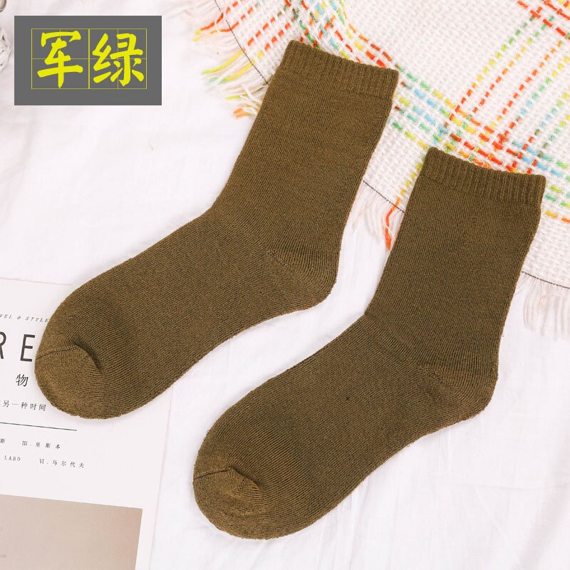 Chaussettes en coton et laine pour hommes, chaussettes épaisses et chaudes à Compression, couleur unie, blanc, 10 couleurs: 5pairs army green