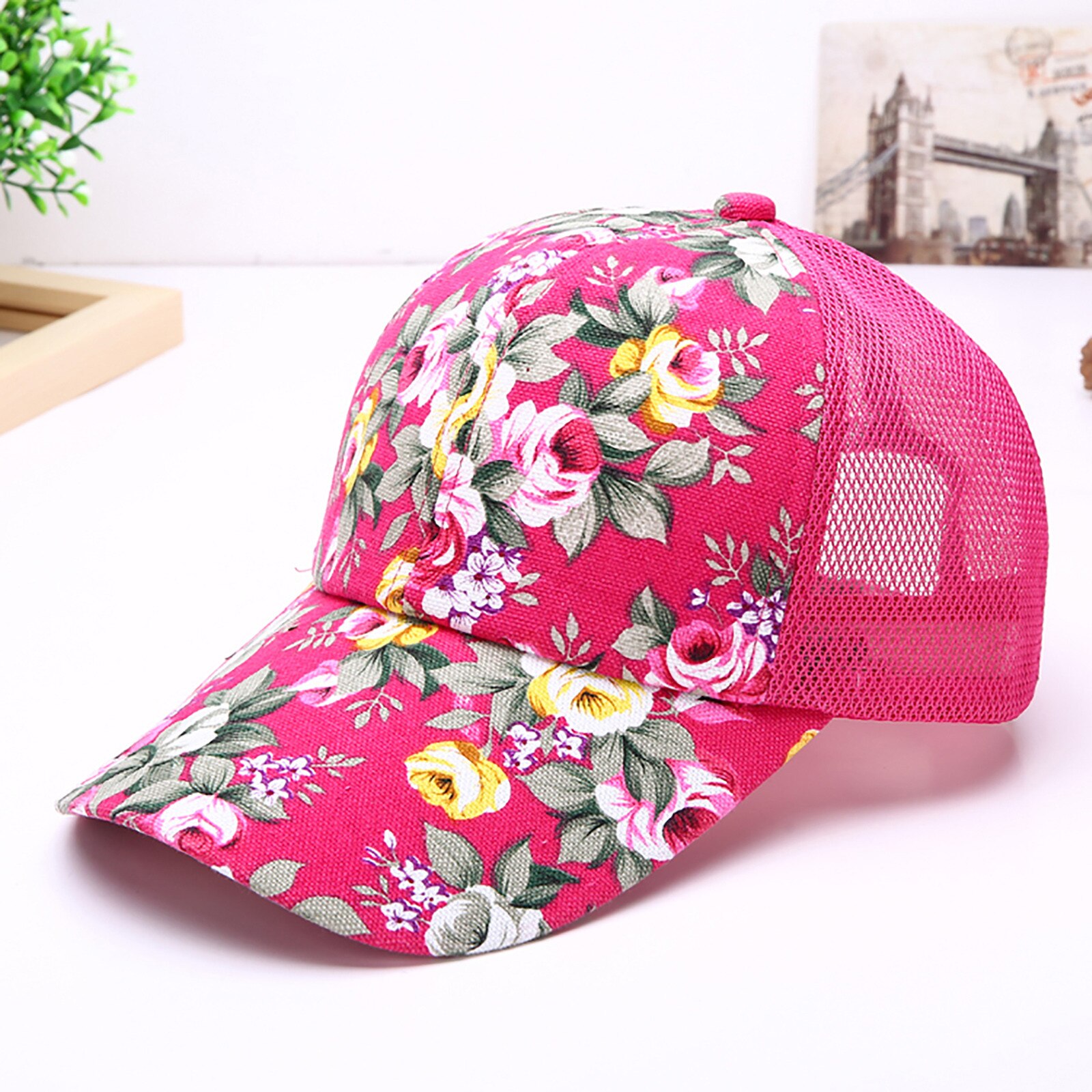 Floral Cap For Women Printing Mesh Breathable Baseball Caps Hat For Golf Fishing Mum Hats: HOT Pink