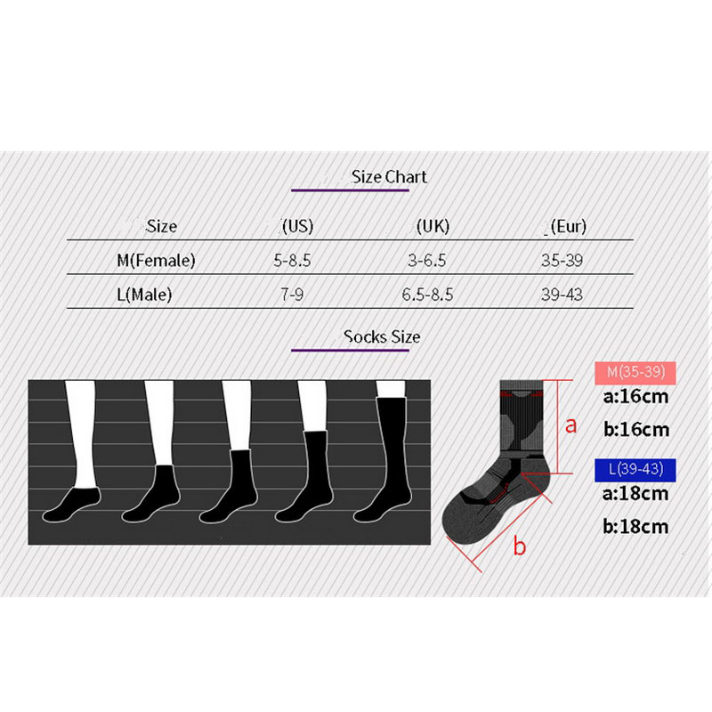 2Pairs/Lot Winter Thermal Walking Socks Thicker Men Women Outdoor Hiking Skiing Sock Sport Thermosocks For Cycling Mountaineer