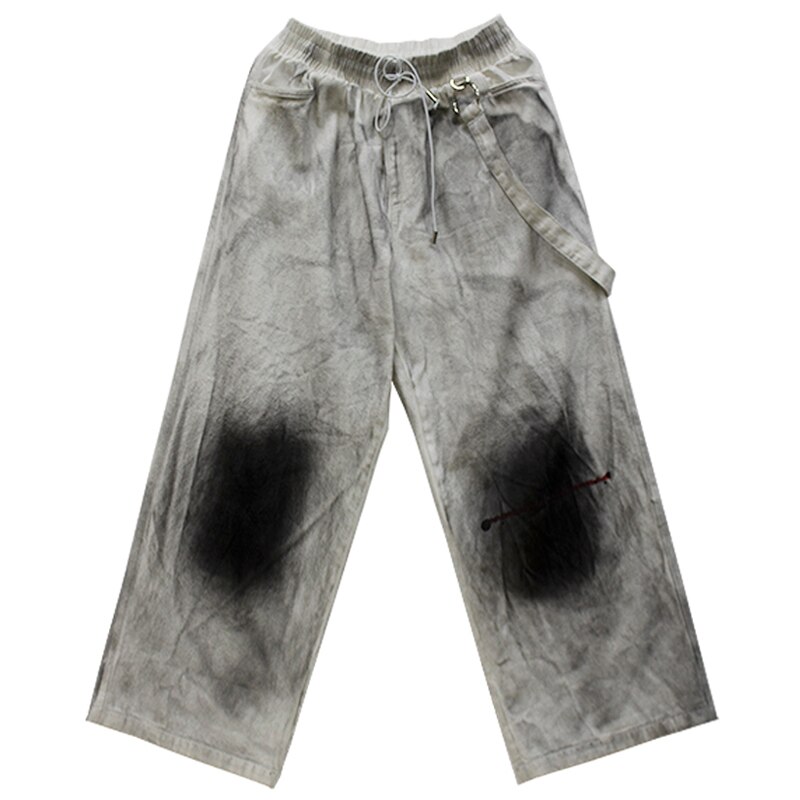 Mænd vintage graffiti printet denim bukser elastisk talje løse lige jeans bukser hip hop streetwear casual joggers jean bukser