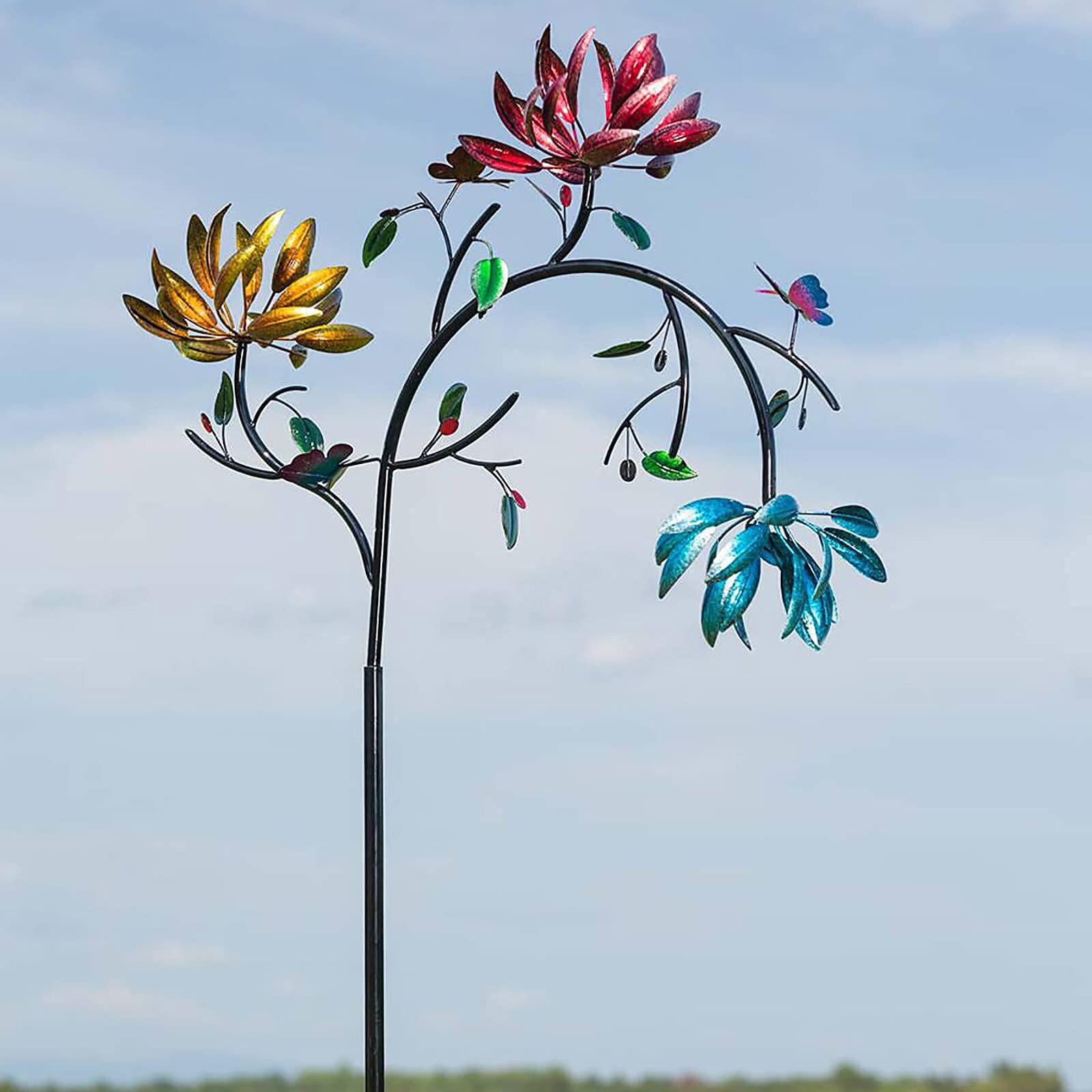 Creatieve Wind Spinners Grote Metalen Wind Spin Met Drie Spin Bloemen En Vlinders Wind Spinners Outdoor Decoratie Voor Tuin