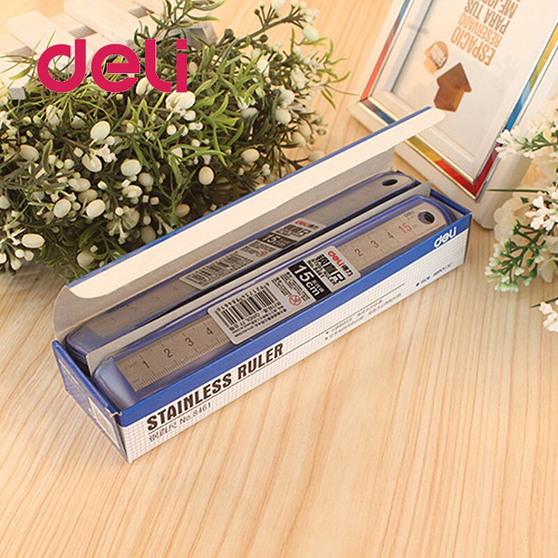 Deli 1 kpl teräs viivain senttimetri mittakaava viivain ruostumaton teräs rauta viivain 15 cm 6 tuuman hopea paperitavarat piirustustarvikkeet 8462