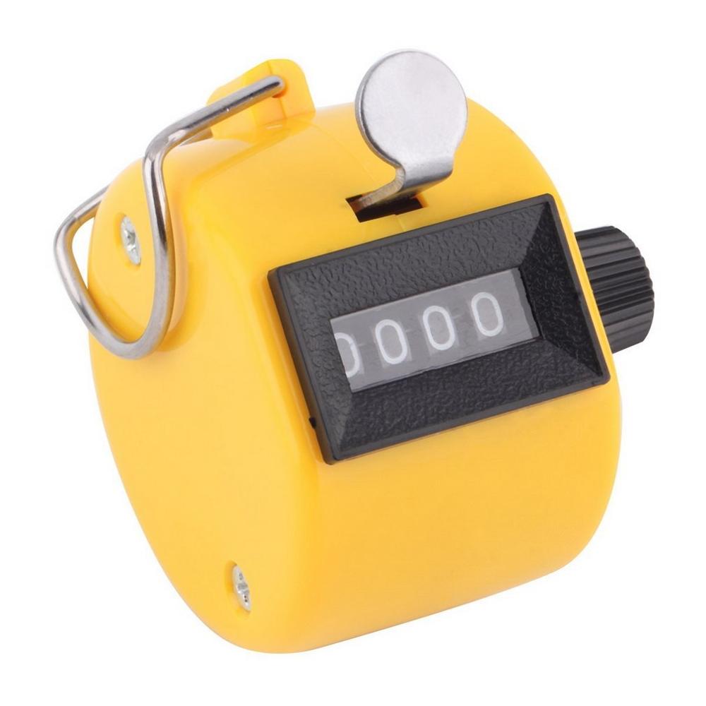 Yellow 4 Digit Number Counters Plastic Shell Hand Finger Display Manual Counting Tally Clicker Timer Soccer Golf Coin Counter