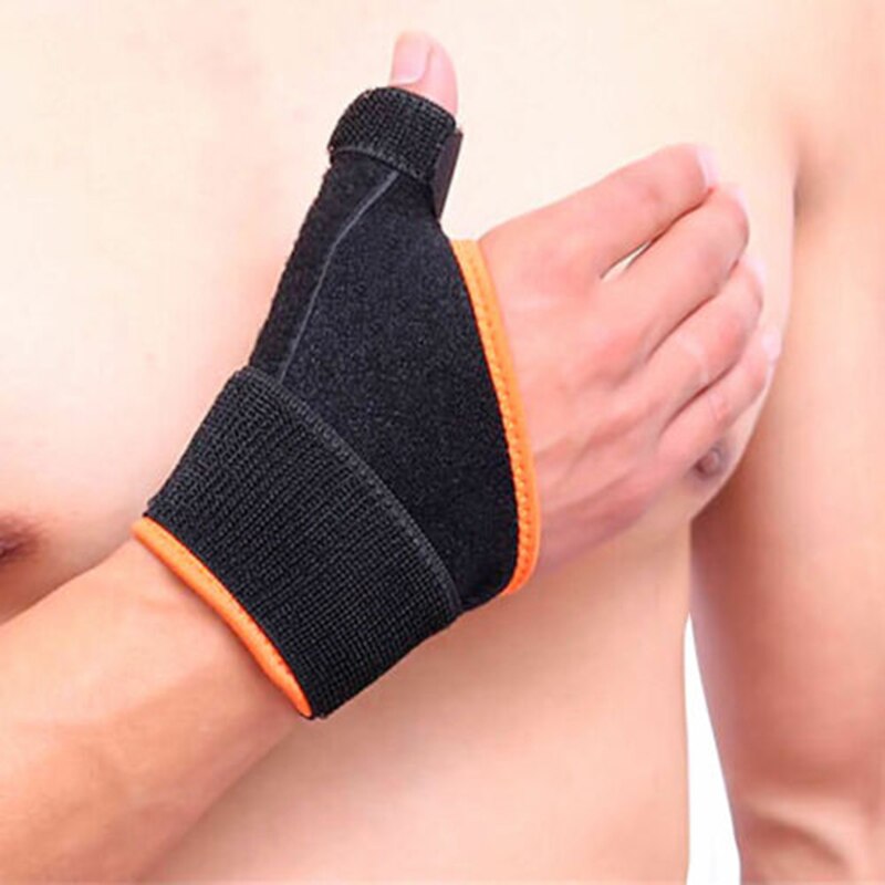 Elastic Thumb Protector Sports Brace Hand Wrist Care Support Splint Guard Basketball Sprain Fixed Thumb Stabilizer: Black Orange / Left