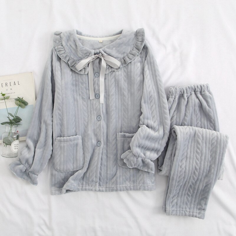 Womens Pajamas Maternity Sleep Pregnancy Clothes Autumn Winter Flannel Pregnant Pijama Breastfeeding Sleepwear: gray / XL