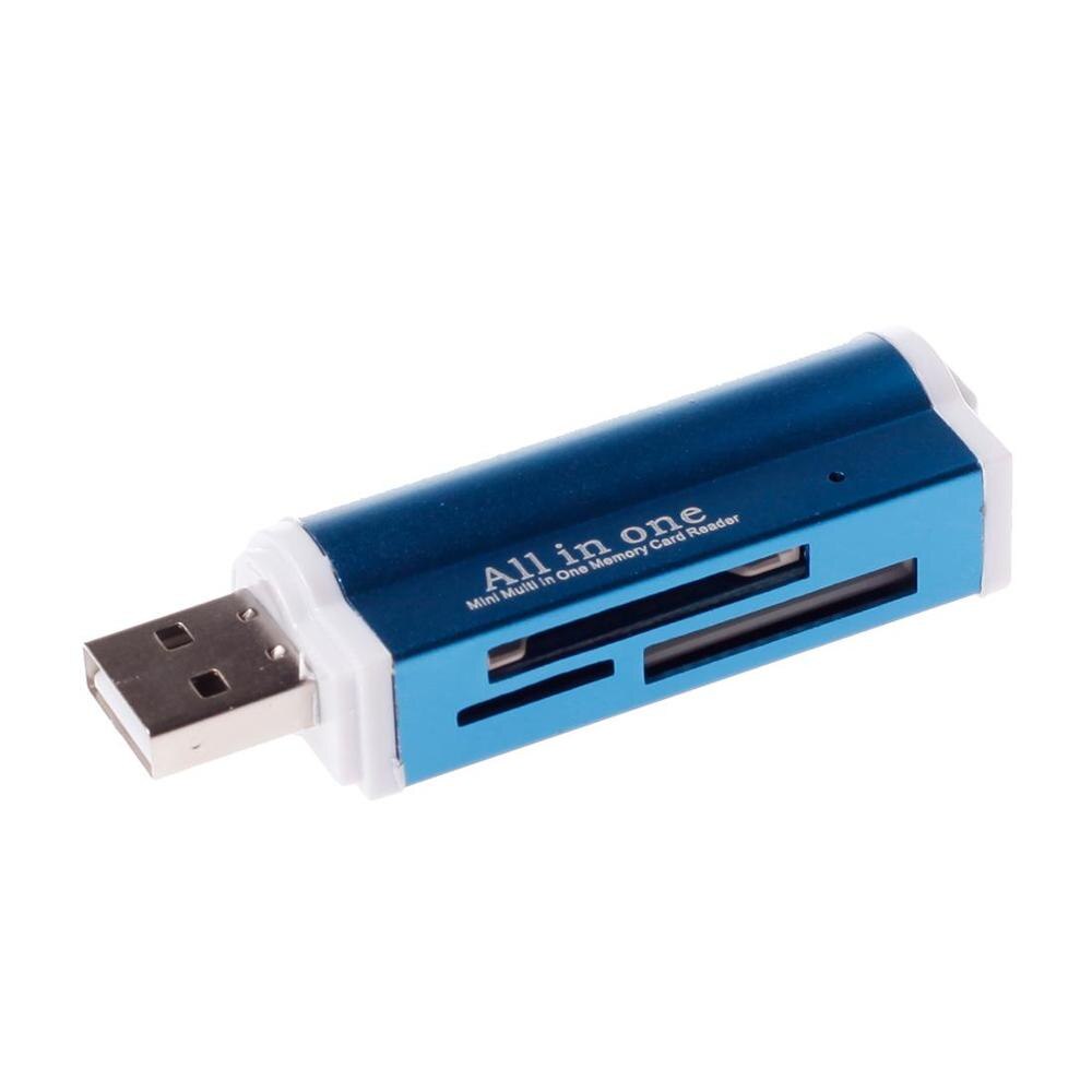 4 in- in-1 multifunctionele geheugenkaartlezer met aluminium behuizing, usb 2.0 externe kaartlezer voor sd-kaart, mmc, micro sd, tf-kaart: Blauw