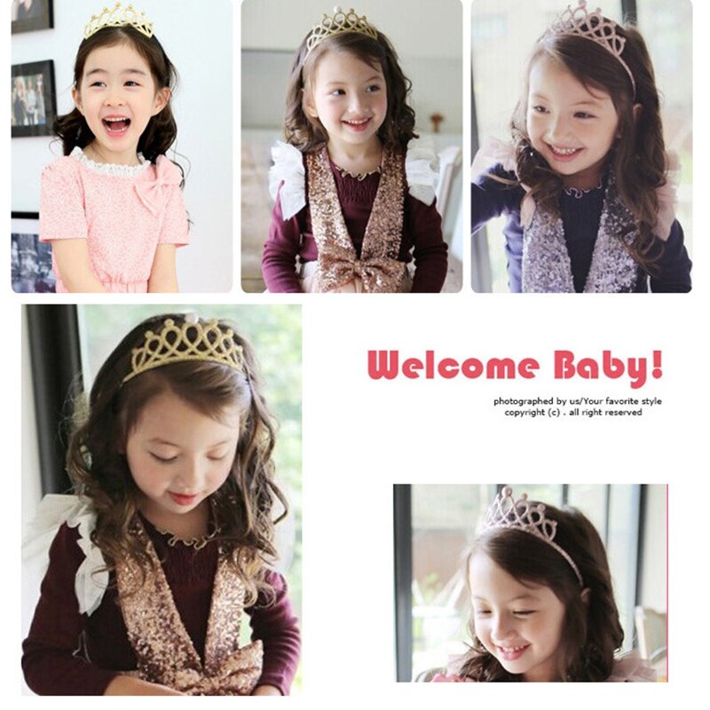 Child Rhinestones Princess Headband Girls Hair Accessories Simple Headwear Crown Tiara Cosplay Party Hair Jewelry