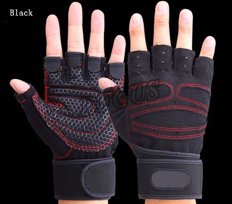 Half Vinger Gym Handschoenen Outdoor Sport Fitness Handschoenen Unisex Guantes Zwart Ademend Gewicht Lifiting 4 Kleuren: Black / M