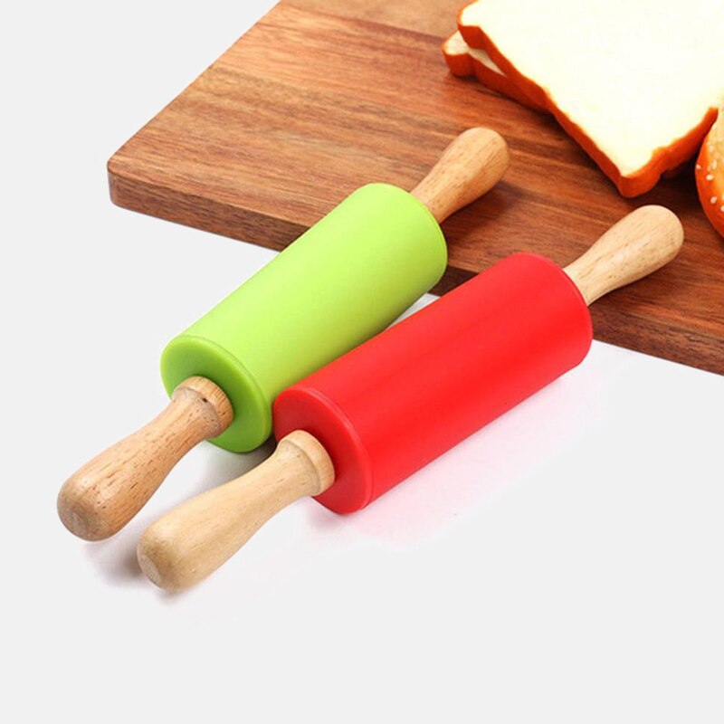 S M Siliconen Deegroller Deeg Meel Roller Non-stick Houten Handvat Keuken Bakken Koken Tools Kerst Rolling pin